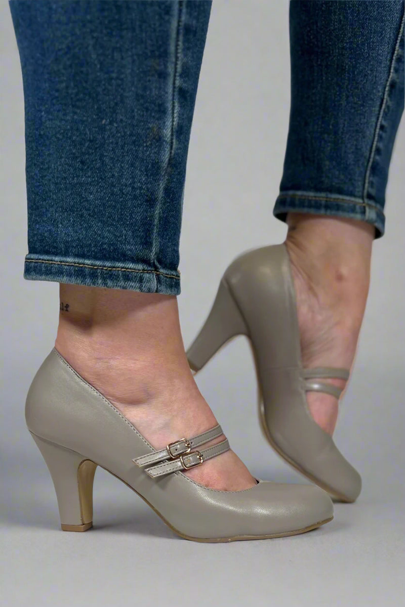 Windy Mary Jane Pump Heels - Grey