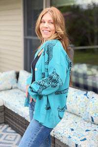 Cheetah V-Neck Cardigan - Light Jade