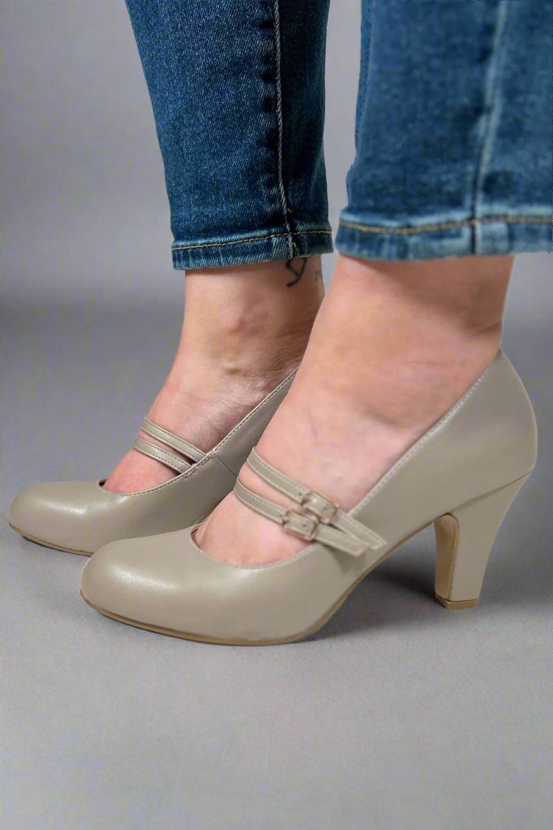 Windy Mary Jane Pump Heels - Grey