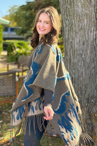 Boho Textured Ruana Cardigan - Olive Teal