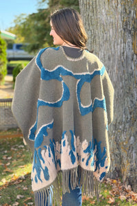 Boho Textured Ruana Cardigan - Olive Teal