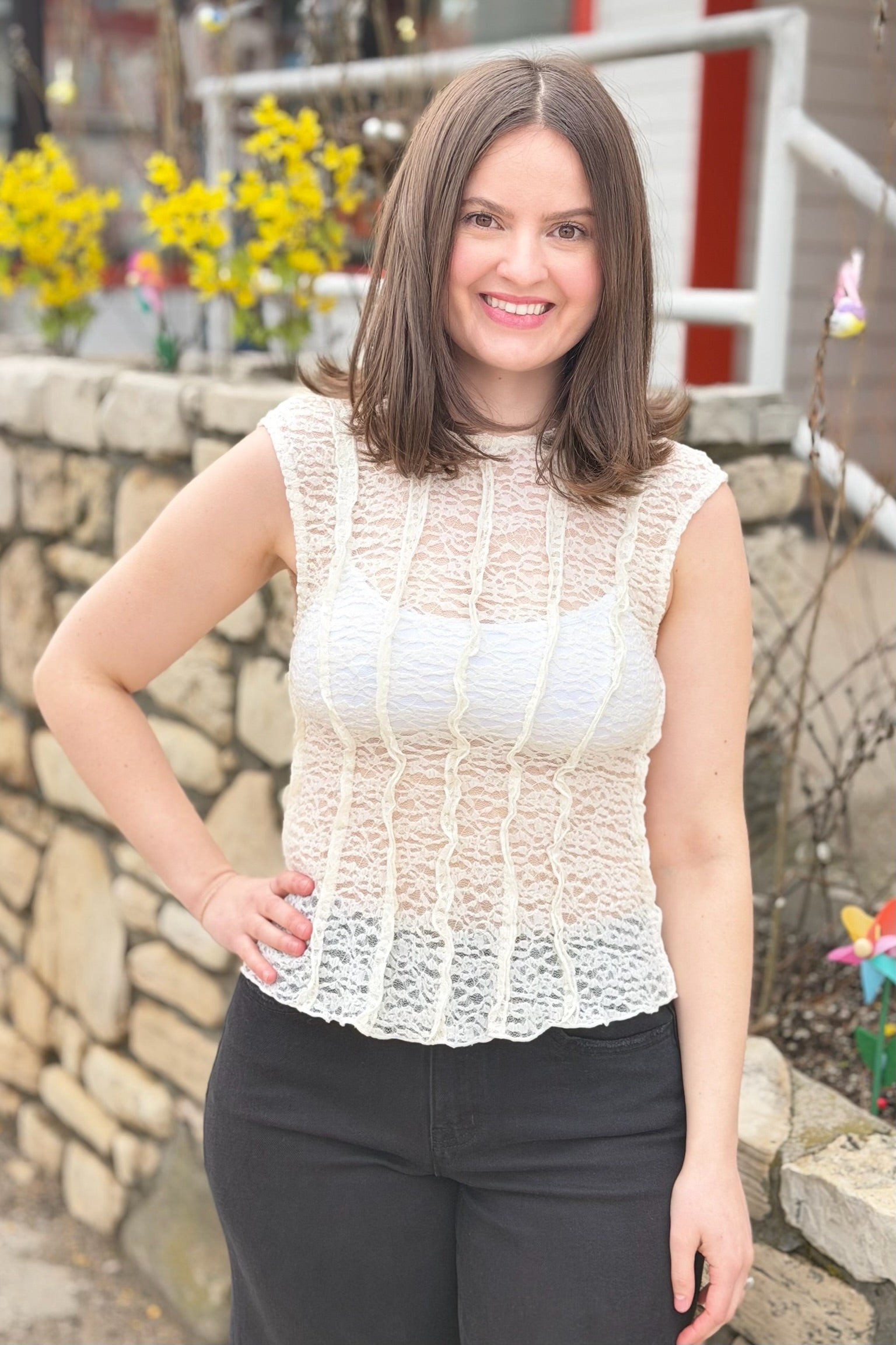 Chic Flattering Fit Lace Top - Ivory