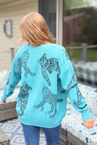 Cheetah V-Neck Cardigan - Light Jade
