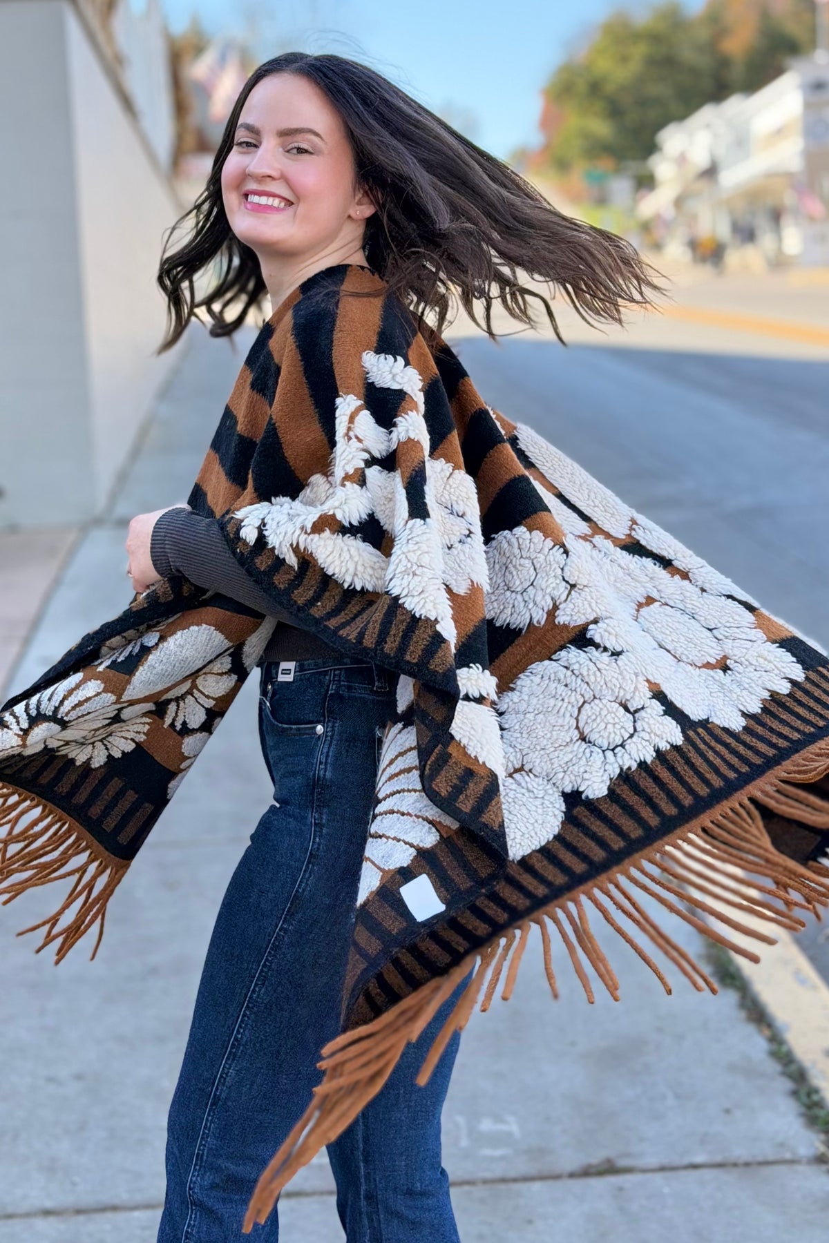 Western Boho Fringe Ruana - Brown
