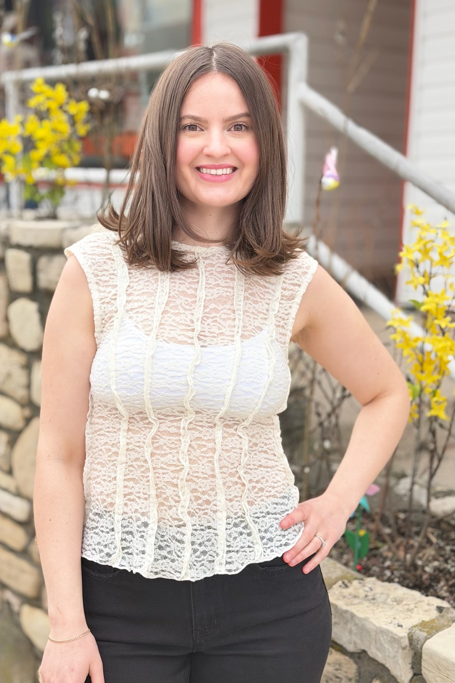 Chic Flattering Fit Lace Top - Ivory