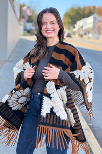 Western Boho Fringe Ruana - Brown