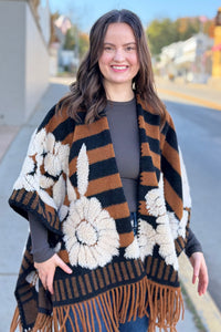 Western Boho Fringe Ruana - Brown