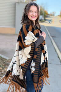 Western Boho Fringe Ruana - Brown