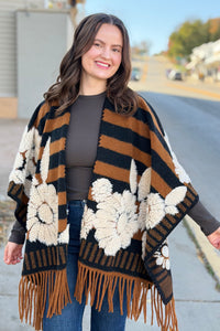 Western Boho Fringe Ruana - Brown