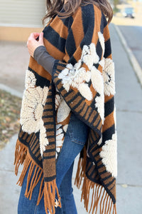Western Boho Fringe Ruana - Brown