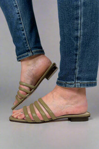 Cendi Multi Strap Slide Sandal Leather - Sage