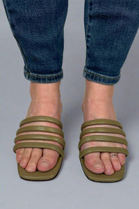 Cendi Multi Strap Slide Sandal Leather - Sage