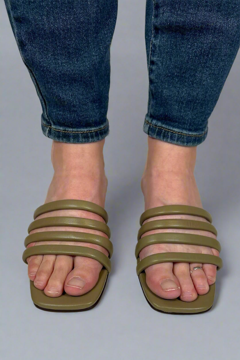 Cendi Multi Strap Slide Sandal Leather - Sage
