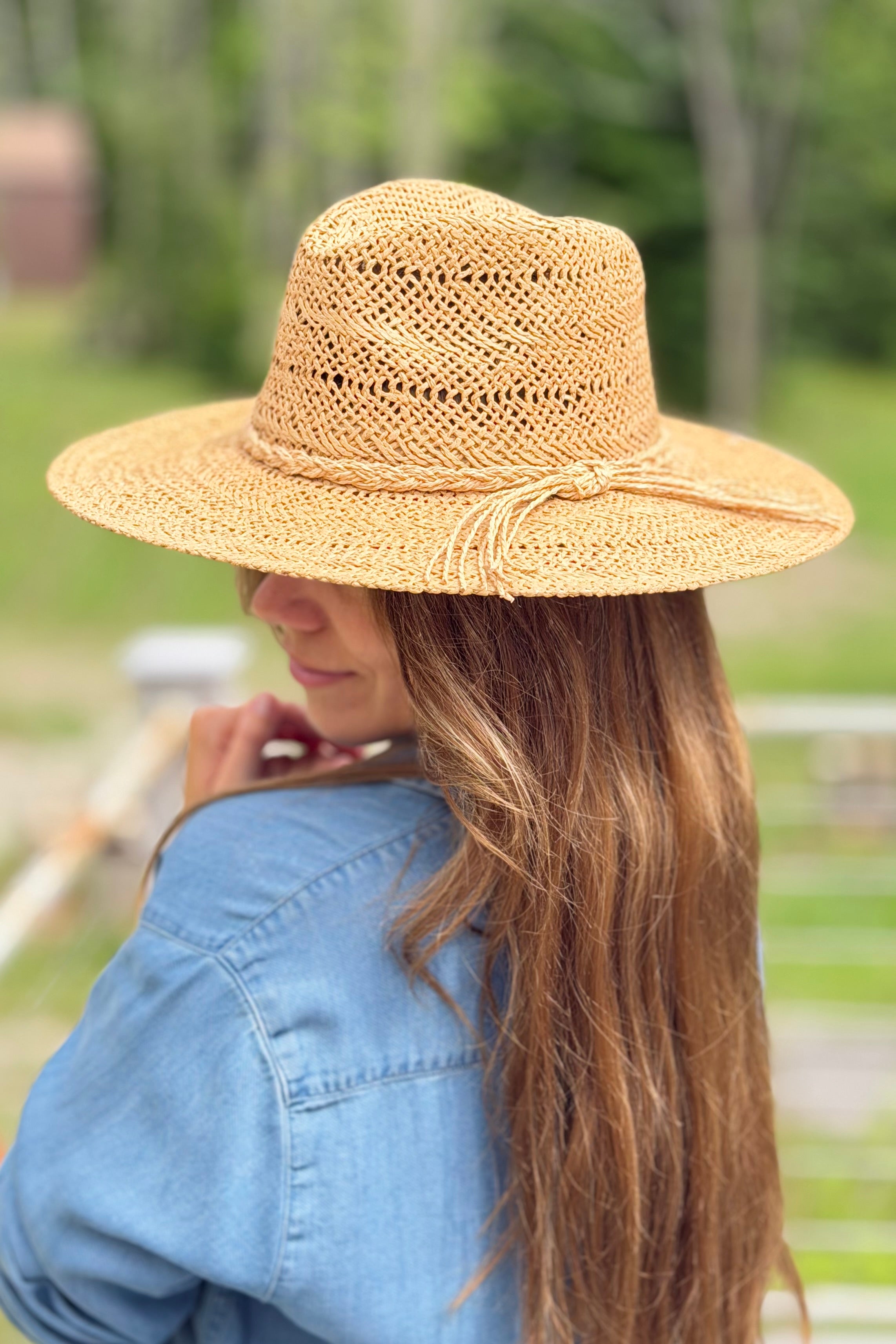 Braided Rope Band Straw Hat - Tan