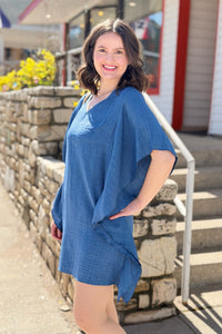 V-Neck Flowy Dress - Blue