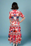 Tropical V-Neck Puff Sleeve Maxi Dress