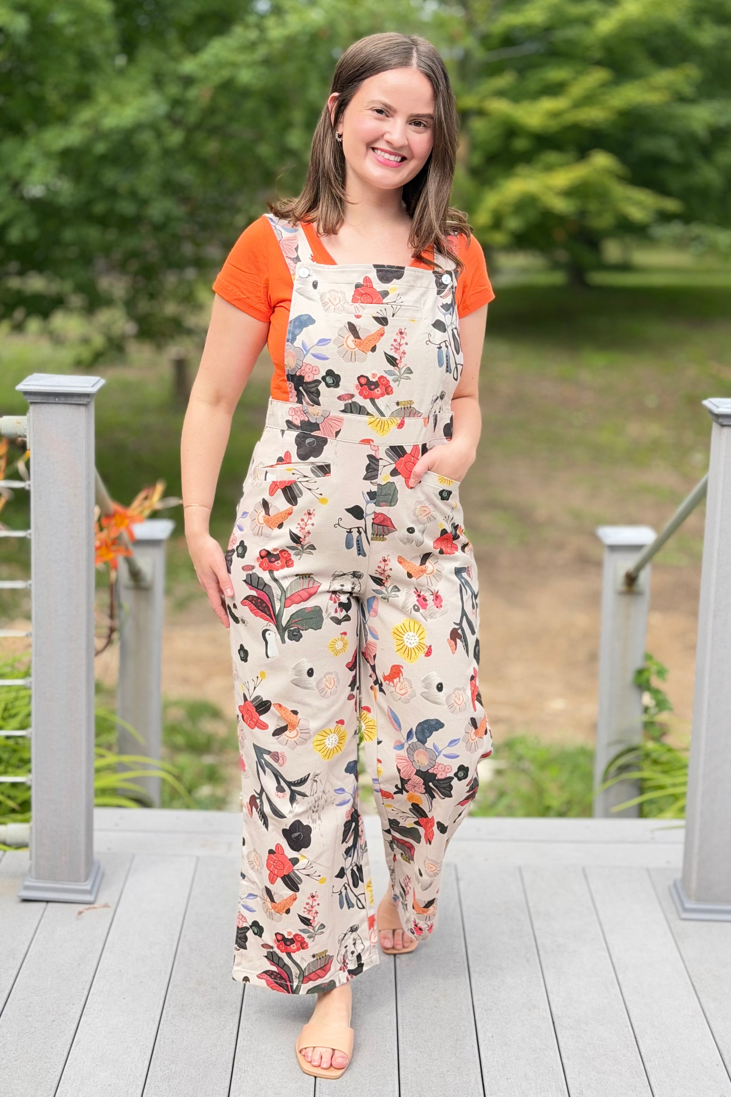 Bird Print Overalls