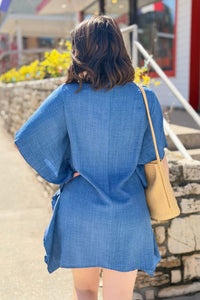 V-Neck Flowy Dress - Blue
