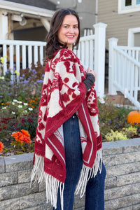 Western Boho Fringe Ruana - Red