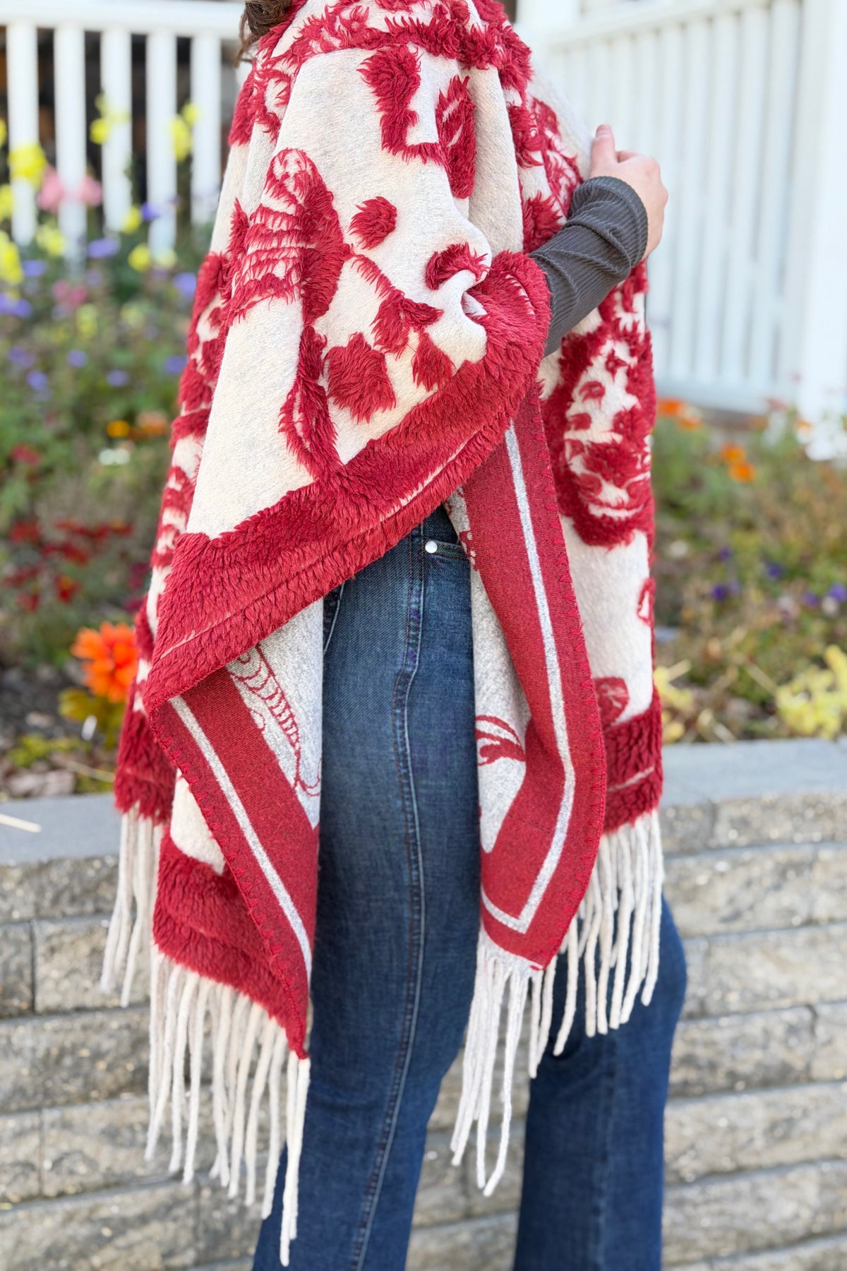 Western Boho Fringe Ruana - Red