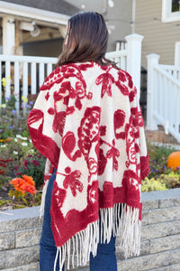 Western Boho Fringe Ruana - Red