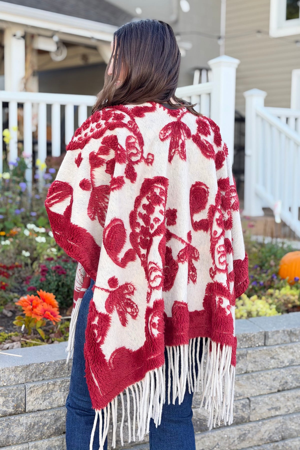 Western Boho Fringe Ruana - Red