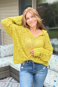 V-Neck Knitted Sweater - Green Tea