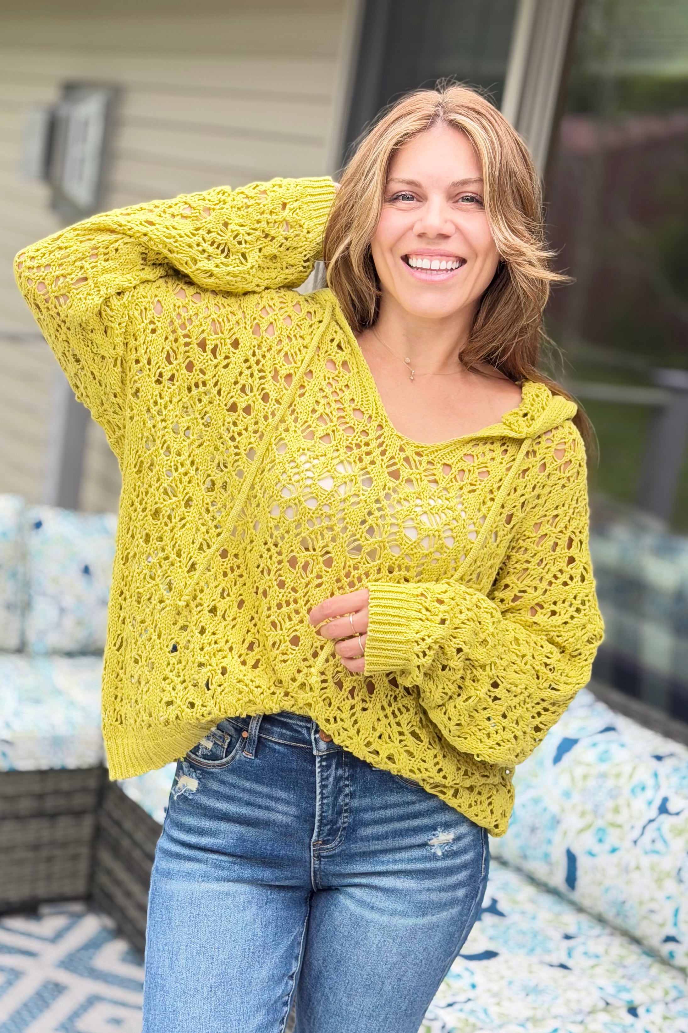 V-Neck Knitted Sweater - Green Tea