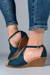 Kedzie Wedge Heel Sandals - Teal Blue