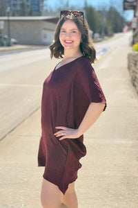 V-Neck Flowy Dress - Burgundy
