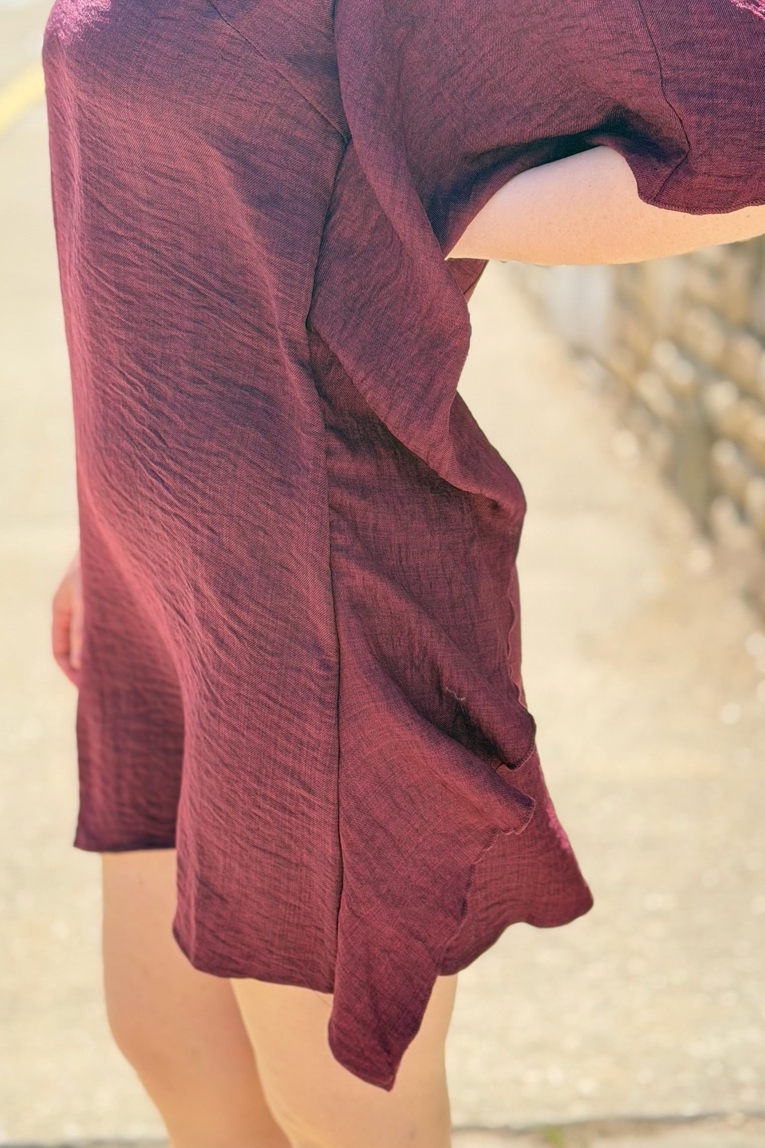 V-Neck Flowy Dress - Burgundy