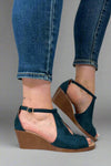 Kedzie Wedge Heel Sandals - Teal Blue