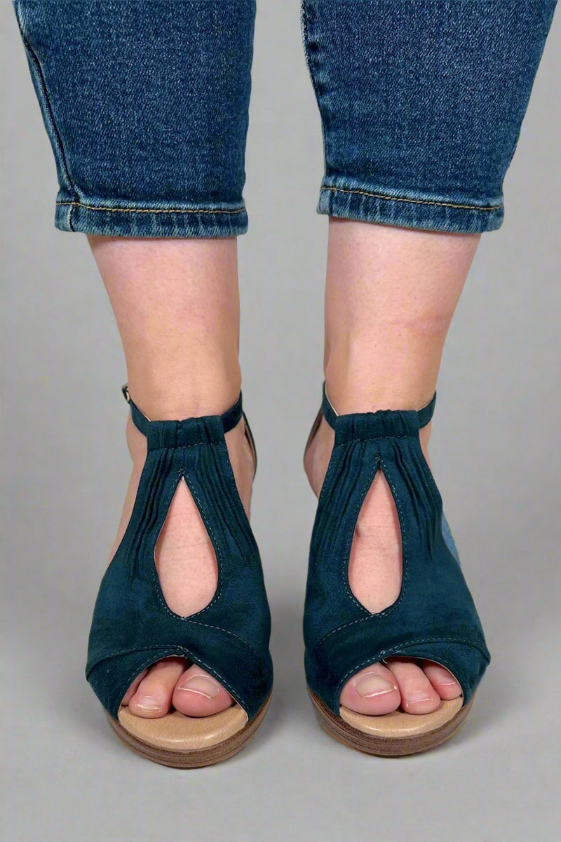 Kedzie Wedge Heel Sandals - Teal Blue