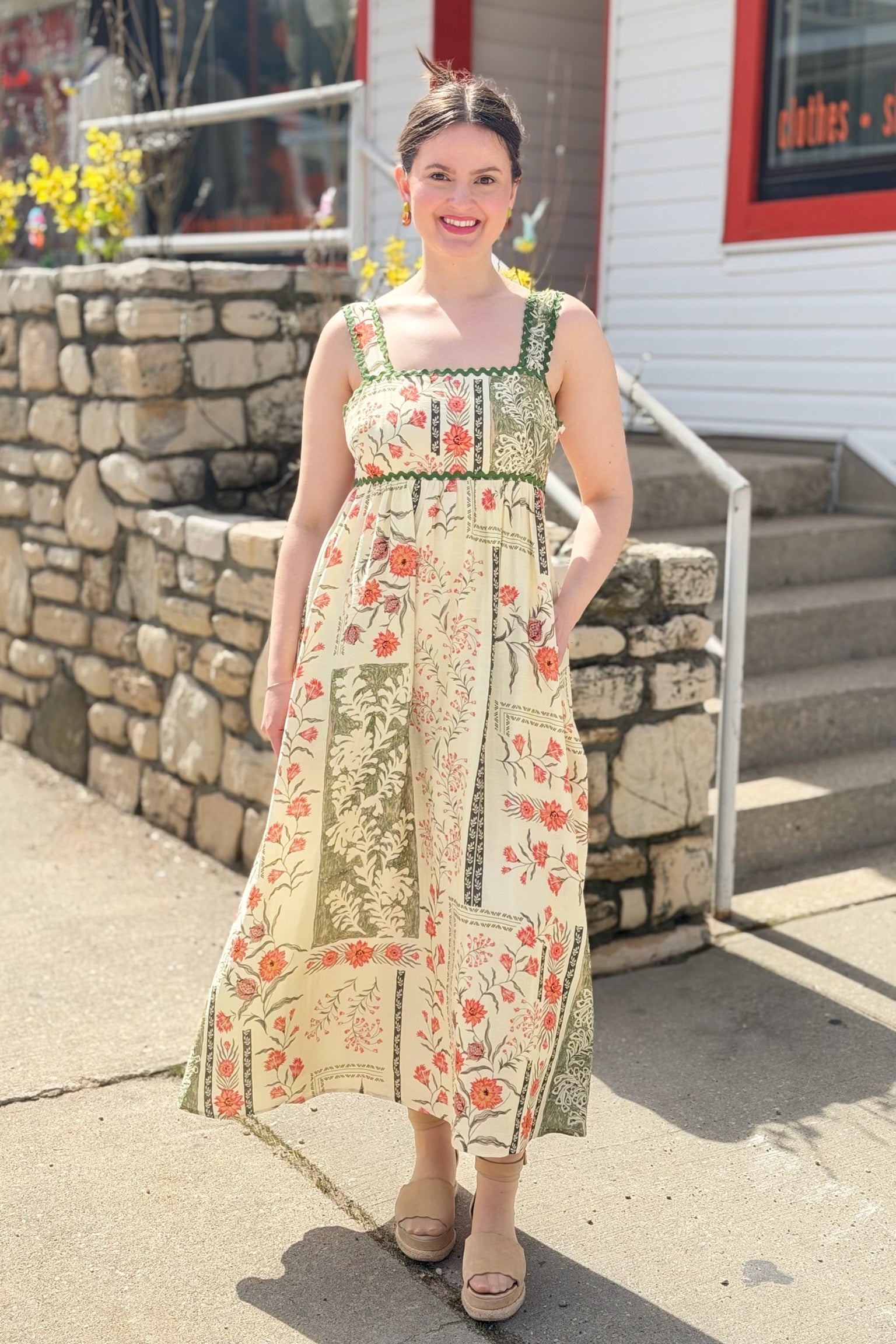 Printed Open-Back Maxi Dress - Ecru