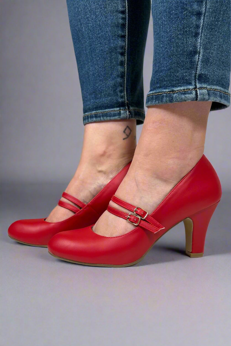 Windy Mary Jane Pump Heels - Red