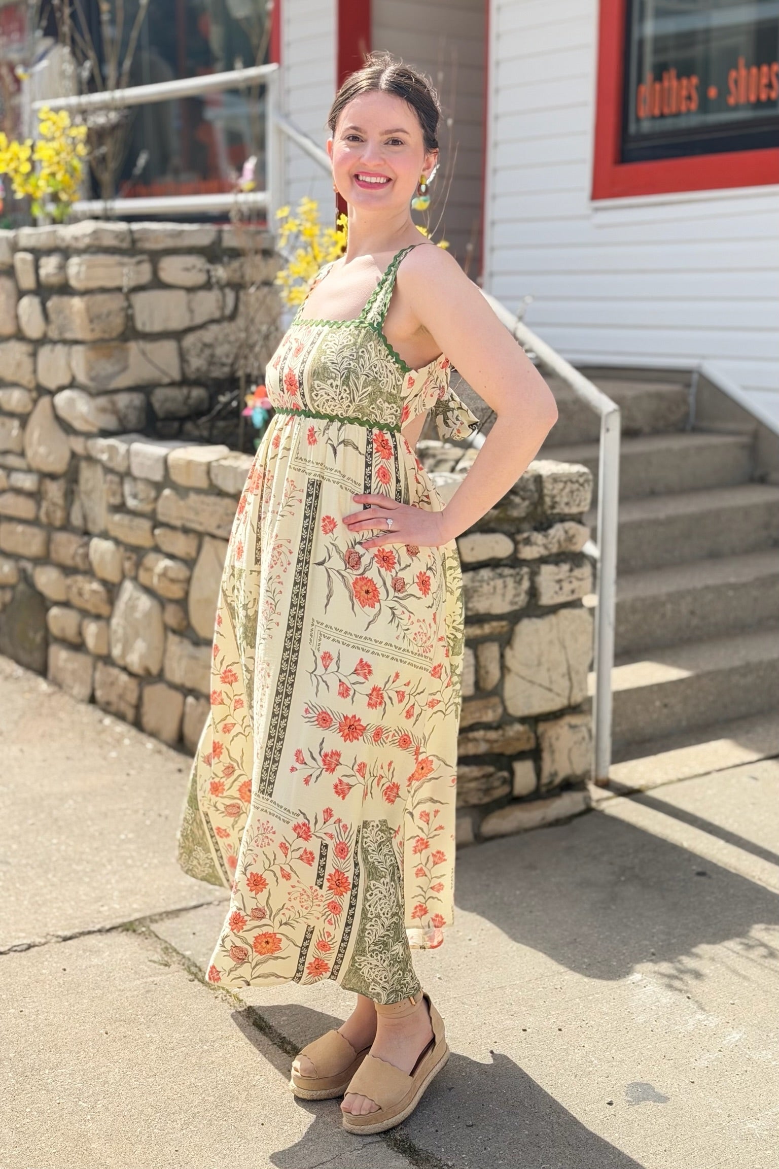 Printed Open-Back Maxi Dress - Ecru