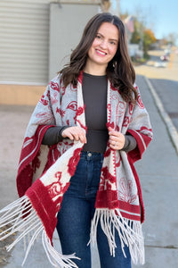 Western Boho Fringe Ruana - Red