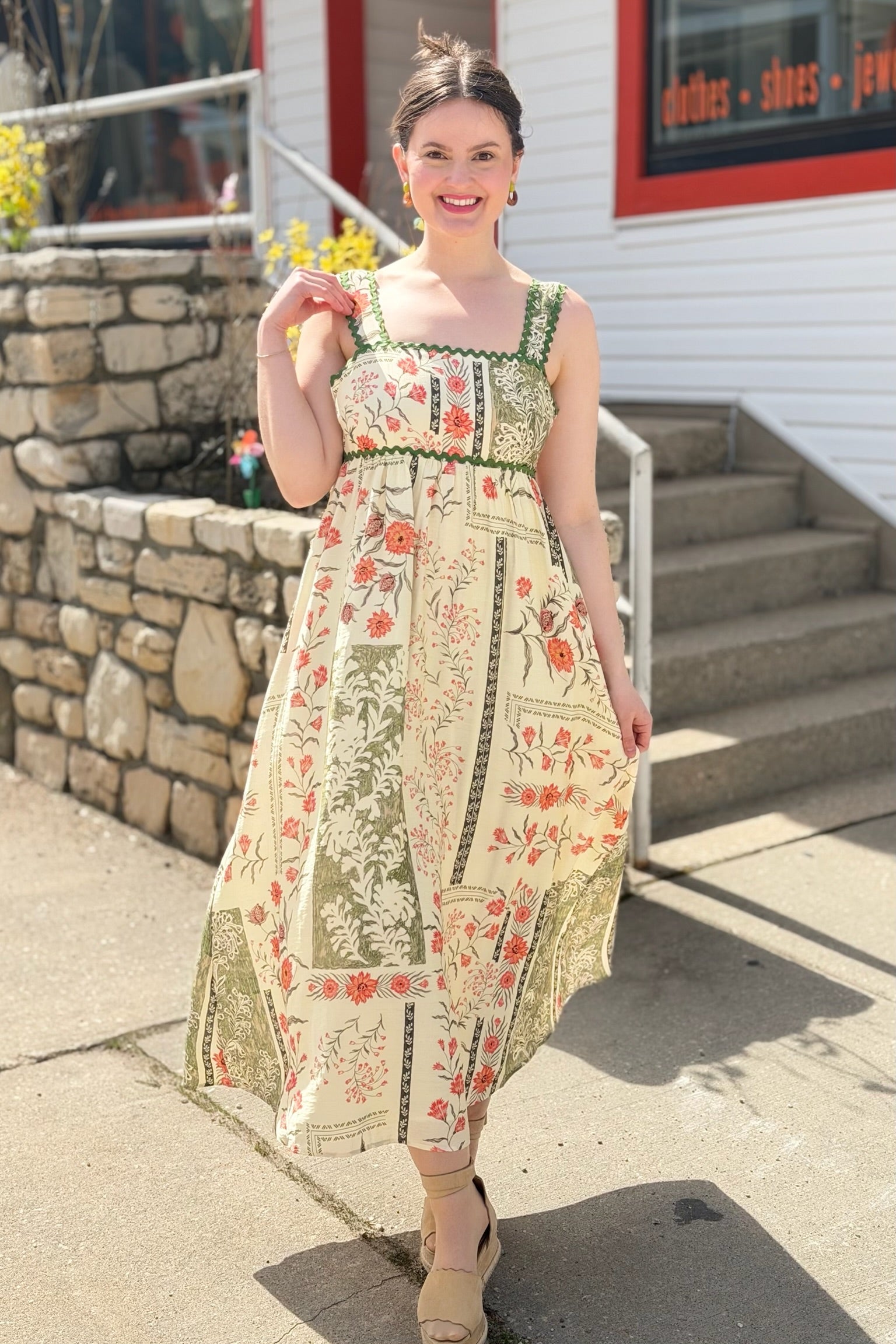 Printed Open-Back Maxi Dress - Ecru