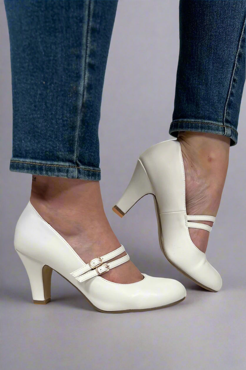Windy Mary Jane Pump Heels - White