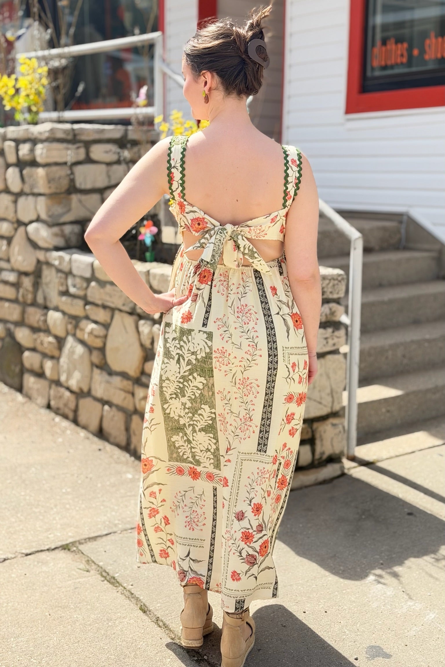 Printed Open-Back Maxi Dress - Ecru