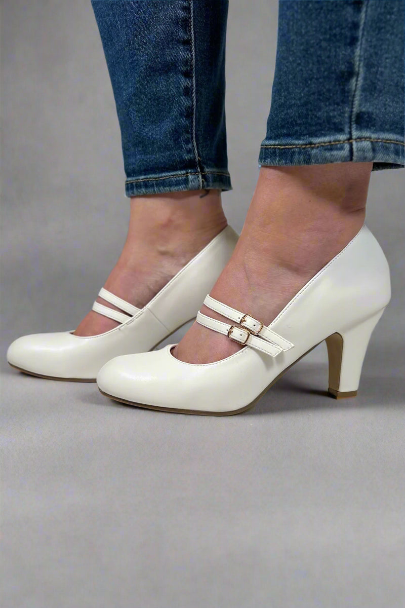Windy Mary Jane Pump Heels - White