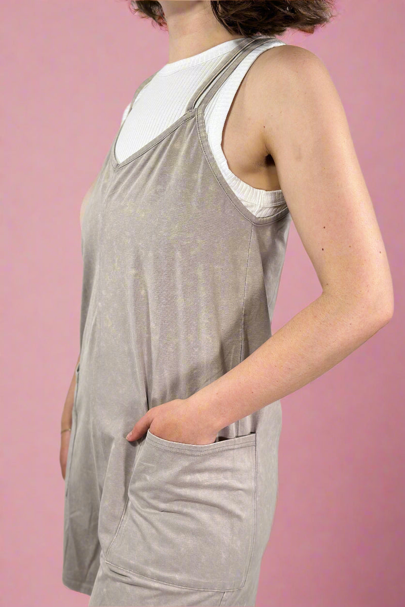 Cross Back Strap Sleeveless Romper - Stone