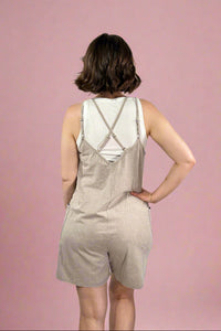 Cross Back Strap Sleeveless Romper - Stone