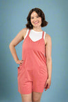Cross Back Strap Sleeveless Romper - Coral