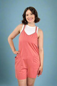 Cross Back Strap Sleeveless Romper - Coral