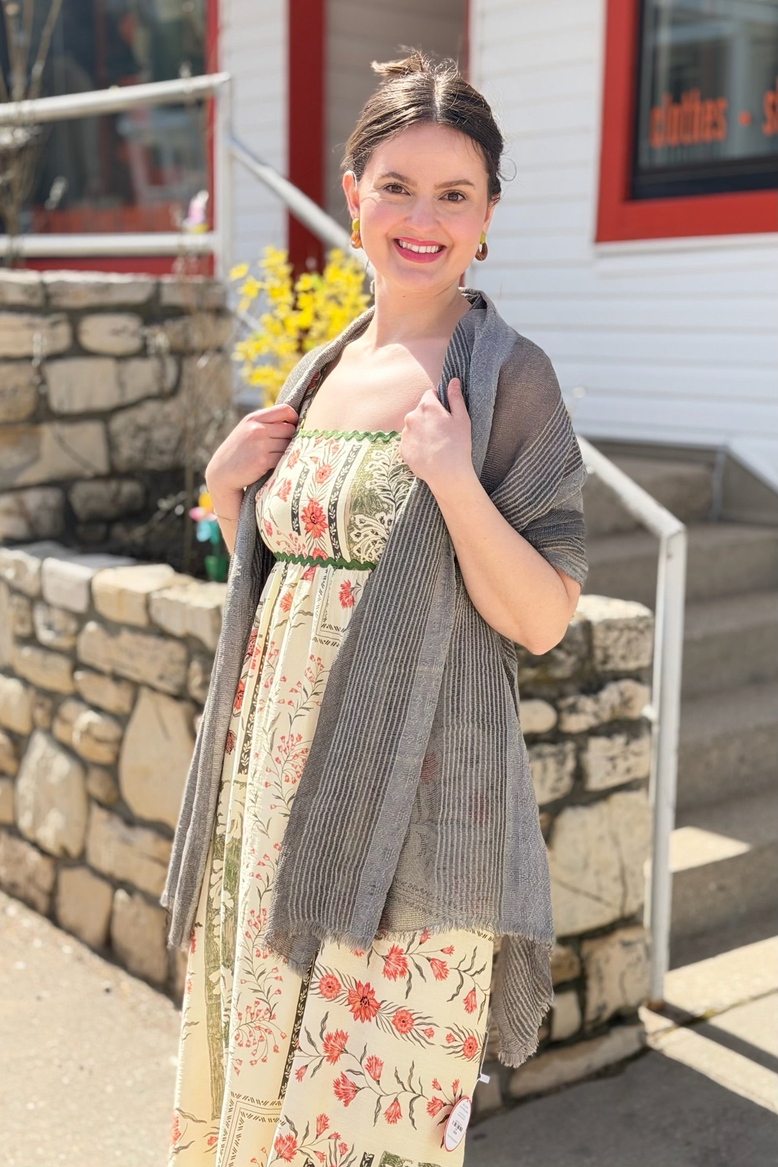 Printed Open-Back Maxi Dress - Ecru