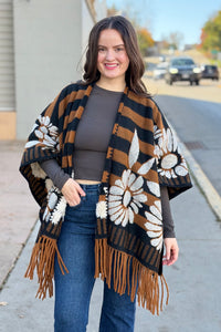 Western Boho Fringe Ruana - Brown