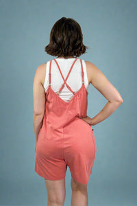 Cross Back Strap Sleeveless Romper - Coral