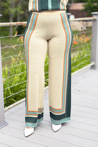 Knit Multi Border Stripe Wide Leg Pants