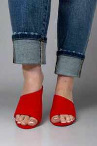 Allea Block Heeled Mules - Red